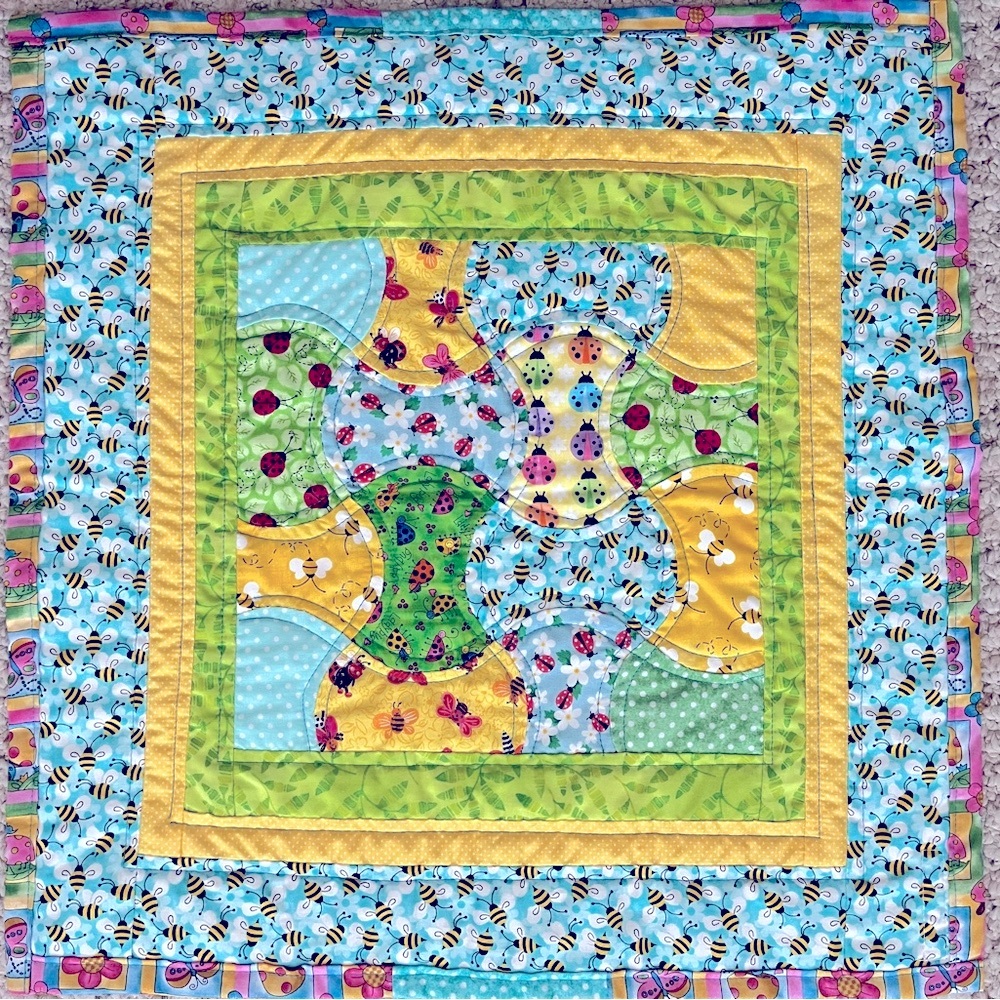 Colorful Patchwork Mini Quilt -hand pieced, machine quilted.